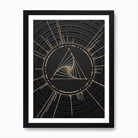 Geometric Glyph Symbol in Gold with Radial Array Lines on Dark Gray n.0242 Art Print
