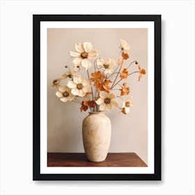 Cosmos, Autumn Fall Flowers Sitting In A White Vase, Farmhouse Style 4 Art Print