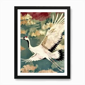 White Cranes Painting Gold Blue Effect Collage 2 Art Print