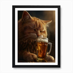 Cat Drinking Beer Art Print