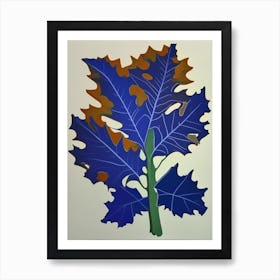 Oak Leaf Colourful Abstract Linocut Art Print