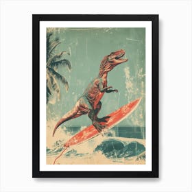 Vintage Troodon Dinosaur On A Surf Board 2 Art Print