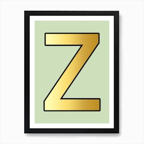 Letter Z Gold Alphabet Aqua Art Print