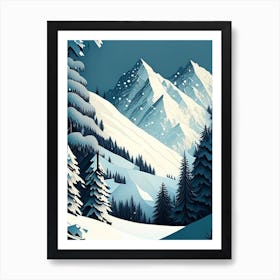 Snowflakes In The Mountains, Snowflakes, Retro Drawing 2 Art Print