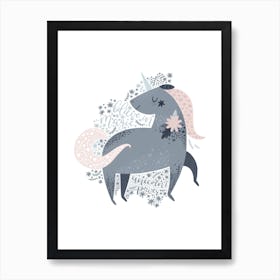 Magical Unicorn Grey Art Print