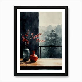 Red Vase On A Table Art Print