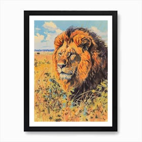 Asiatic Lion Hunting In The Savannah Fauvist Painting 1 Art Print