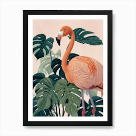 Andean Flamingo And Monstera Deliciosa Boho Print 2 Art Print
