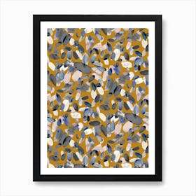 Watercolor Petal Stains Blue Mustard Art Print