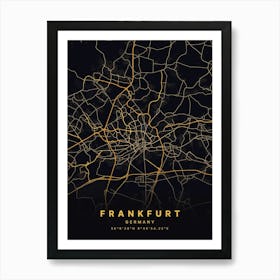 Frankfurt Germany Black And Gold Map Art Print