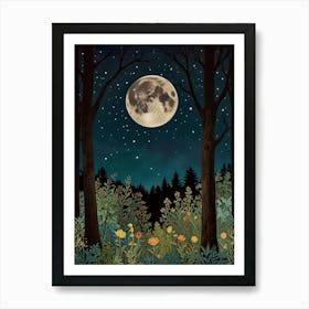 Full Moon In The Forest Style William Morris Art Print 2 Art Print