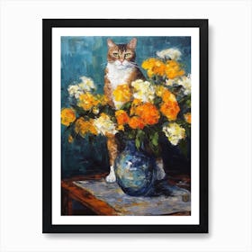 Still Life Of Hydrangea With A Cat 2 Art Print