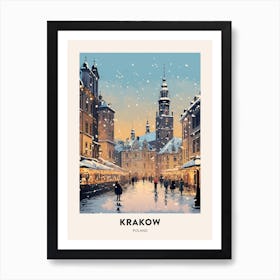 Winter Night  Travel Poster Krakow Poland 4 Art Print