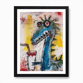 Dinosaur Drinking A Milkshake Wild Brushstroke 3 Art Print