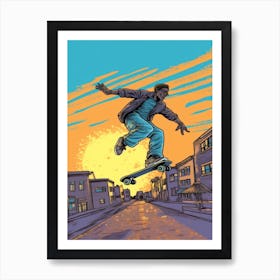 Skateboarding In Philadelphia, United States Comic Style 1 Art Print