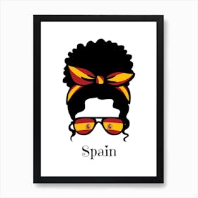 Cute Women Style Wearing Spain Flag Glasses Art Print