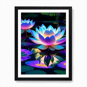 Lotus Flowers In Park Holographic 3 Art Print