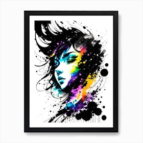 Girl With Colorful Paint Splatters Art Print