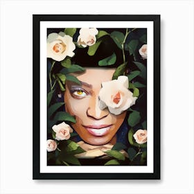 Portrait Of A Woman With Roses Art Print