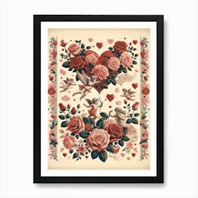 Cupid, flowers and hearts Art Print