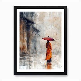 Woman Walking In The Rain, Chine Art Print