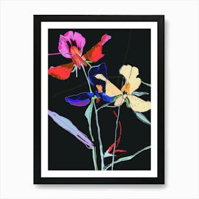 Neon Flowers On Black Sweet Pea 3 Art Print