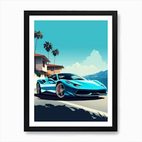 A Ferrari 458 Italia In French Riviera Car Illustration 2 Art Print