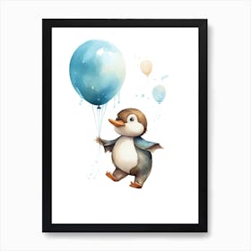 Baby Whale Flying With Ballons, Watercolour Nursery Art 3 Art Print