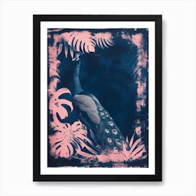 Peacock In The Leaves Cyanotype Inspired 1 Art Print