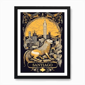 Santiago, Chile, Tarot Card Travel  Line Art 3 Art Print