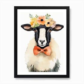 Baby Blacknose Sheep Flower Crown Bowties Animal Nursery Wall Art Print (1) Art Print