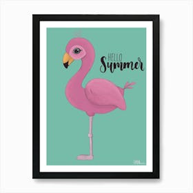 Hello Summer Flamingo Art Print