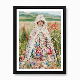 "Wildflower Harmony: Woman in Colorful Coat" Art Print