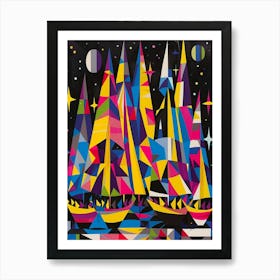 Sailboats At Night 2 Art Print