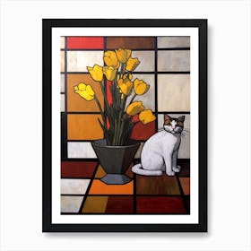 Crocus With A Cat 2 De Stijl Style Mondrian Art Print