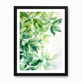 Watercolor Of Green Leaves Art Print