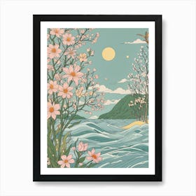 Pink Blossoms And The Sea Art Print