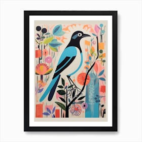 Colourful Scandi Bird Magpie 4 Art Print