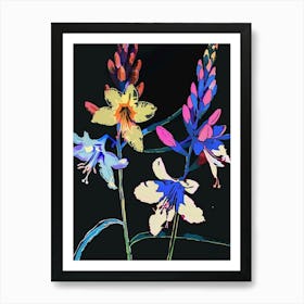 Neon Flowers On Black Delphinium 2 Art Print