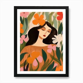 Woman With Autumnal Flowers Impatiens 2 Art Print