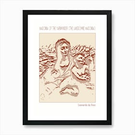 Line Art Minimalist – Madonna Of The Yarnwinder (The Lansdowne Madonna) – Leonardo Da Vinci – Classic Painting 1 Art Print