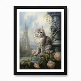 Cat Exploring Outside Rococo Style 4 Art Print