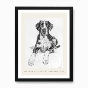 Greater Swiss Mountain Dog Line Sketch 1 Poster Art Print