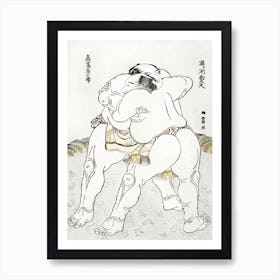 Sumo Wrestlers Vintage Japanese Woodblock, Katsushika Hokusai Art Print