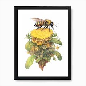 German Yellowjacket Bee Beehive Watercolour Illustration 1 Art Print