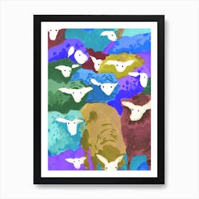 Colorful Sheep Cocktail In Blue Art Print