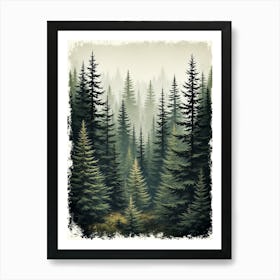 Evergreen Pine Tree Poster Muted Pine Vintage Pine Forest Tree Painting Rustic Forest Landscape Cabin Art Poster