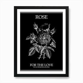 Black And White Rose Line Drawing 3 Poster Inverted Art Print