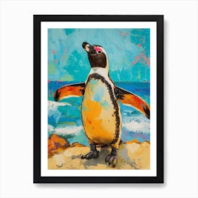 Galapagos Penguin Fernandina Island Colour Block Painting 2 Art Print