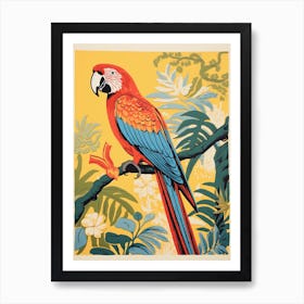 Vintage Bird Linocut Macaw 1 Art Print